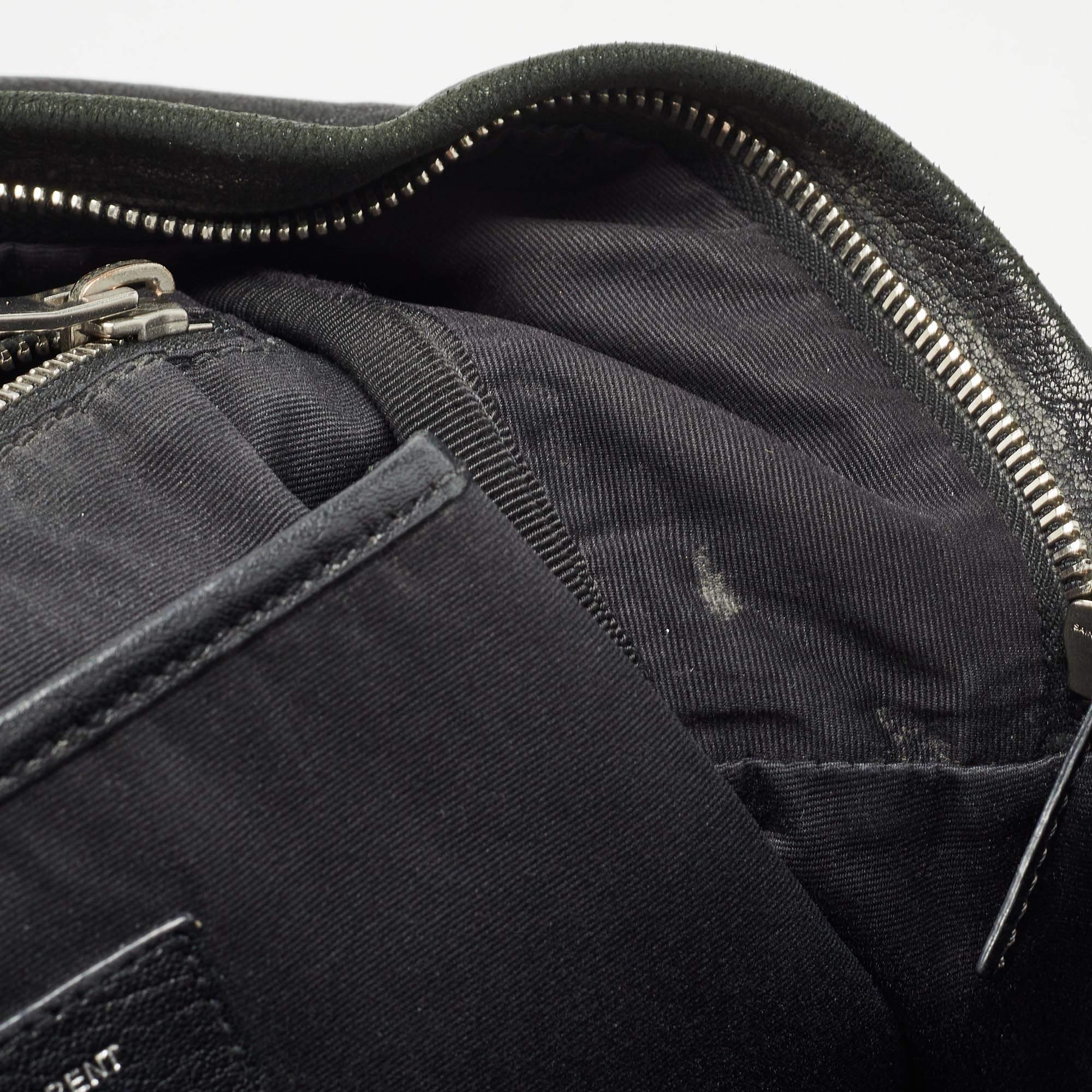 Saint Laurent Black Leather and Canvas Mini Love Appliqué City Backpack en vente 4