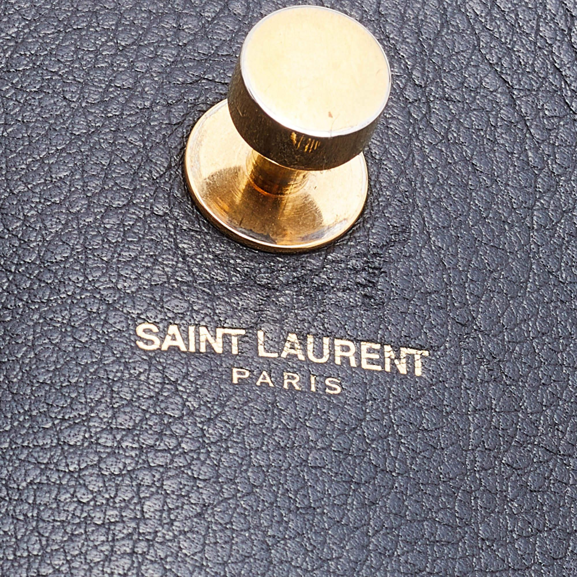 Saint Laurent Black Leather and Canvas Small Muse Two Top Handle Bag 2