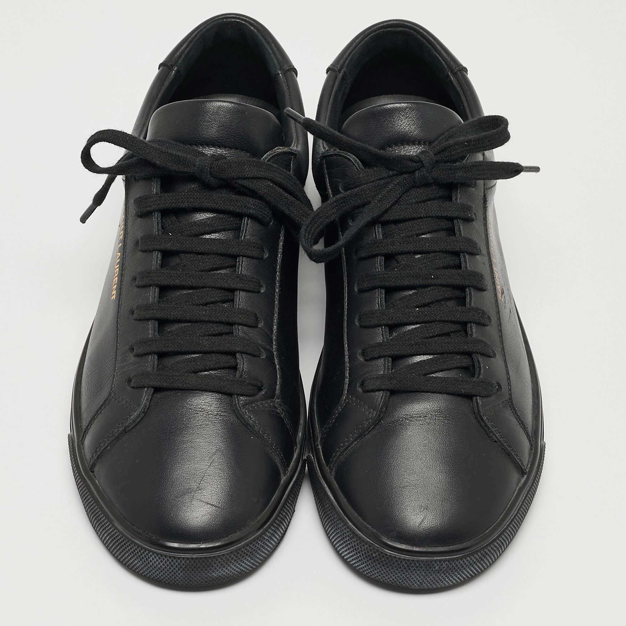 Saint Laurent Black Leather Andy Low Top Sneakers Size 37.5 In Good Condition For Sale In Dubai, Al Qouz 2