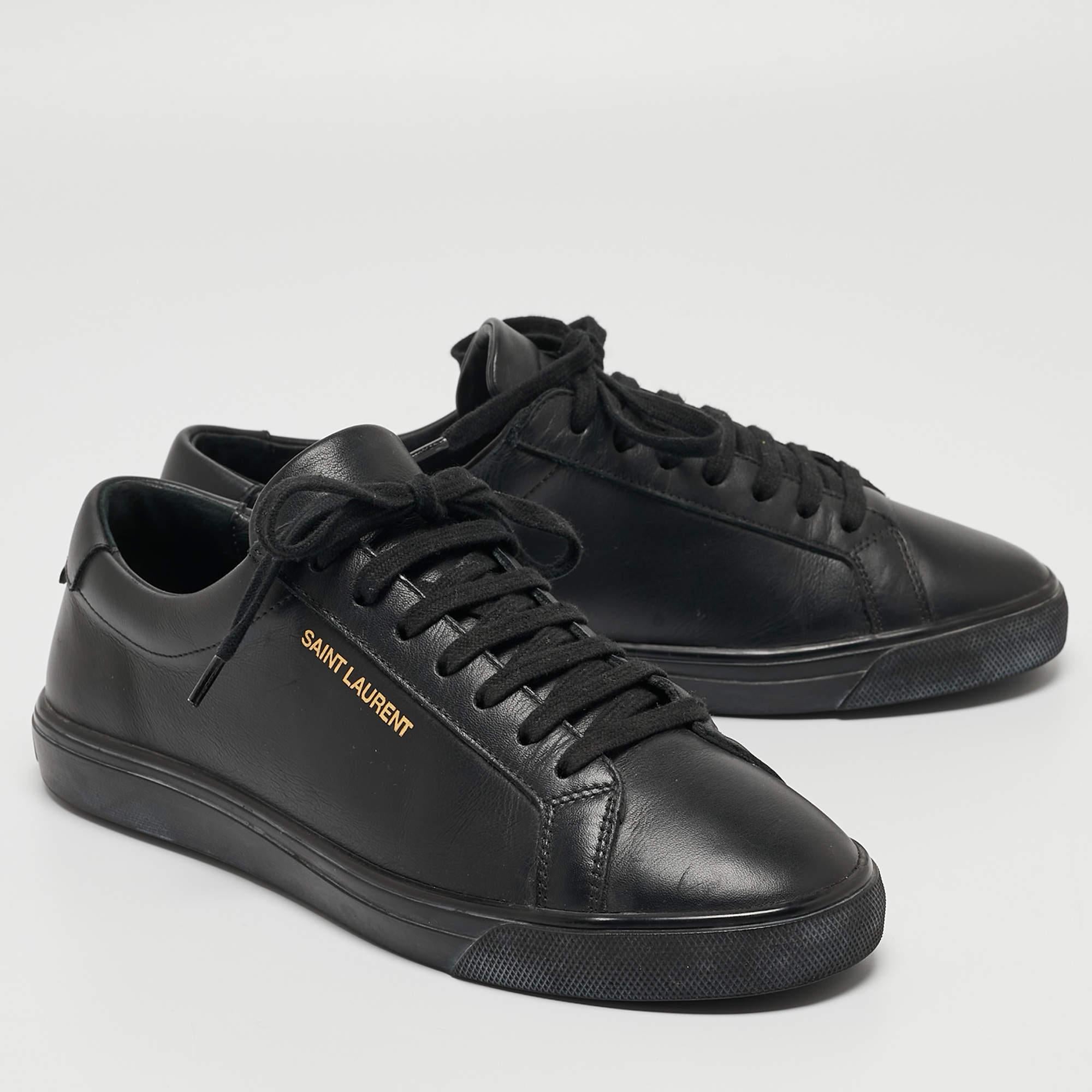 Women's Saint Laurent Black Leather Andy Low Top Sneakers Size 37.5 For Sale