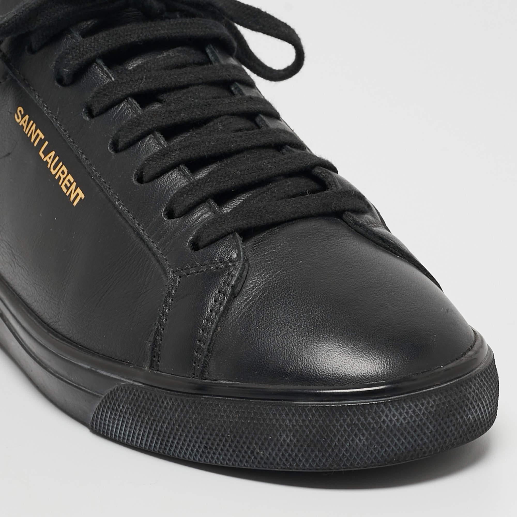 Saint Laurent Black Leather Andy Low Top Sneakers Size 37.5 For Sale 1