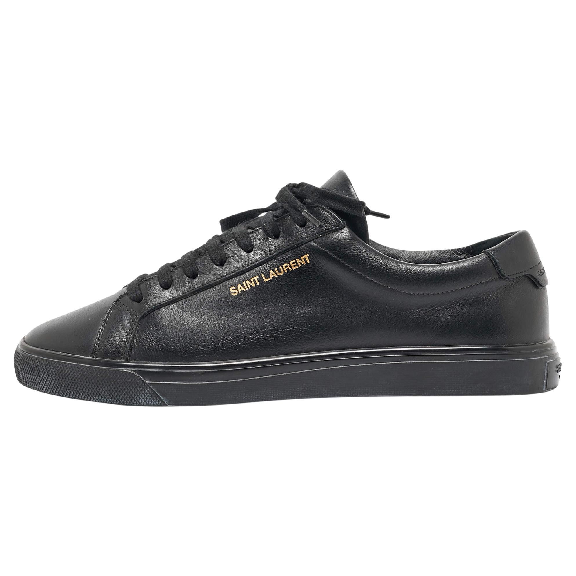 Saint Laurent Black Leather Andy Low Top Sneakers Size 37.5 For Sale