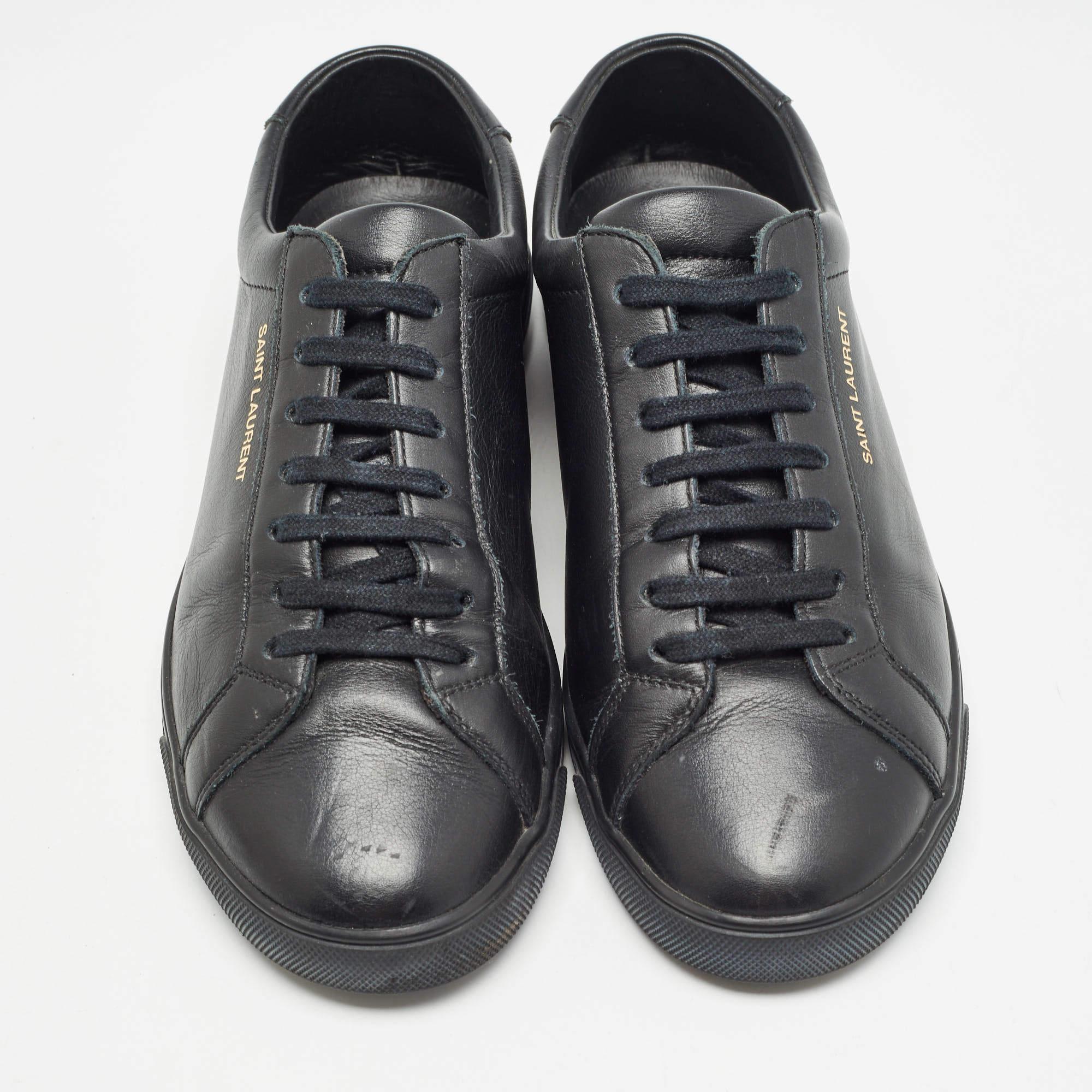 Saint Laurent Black Leather Andy Sneakers Size 38.5 In Good Condition For Sale In Dubai, Al Qouz 2