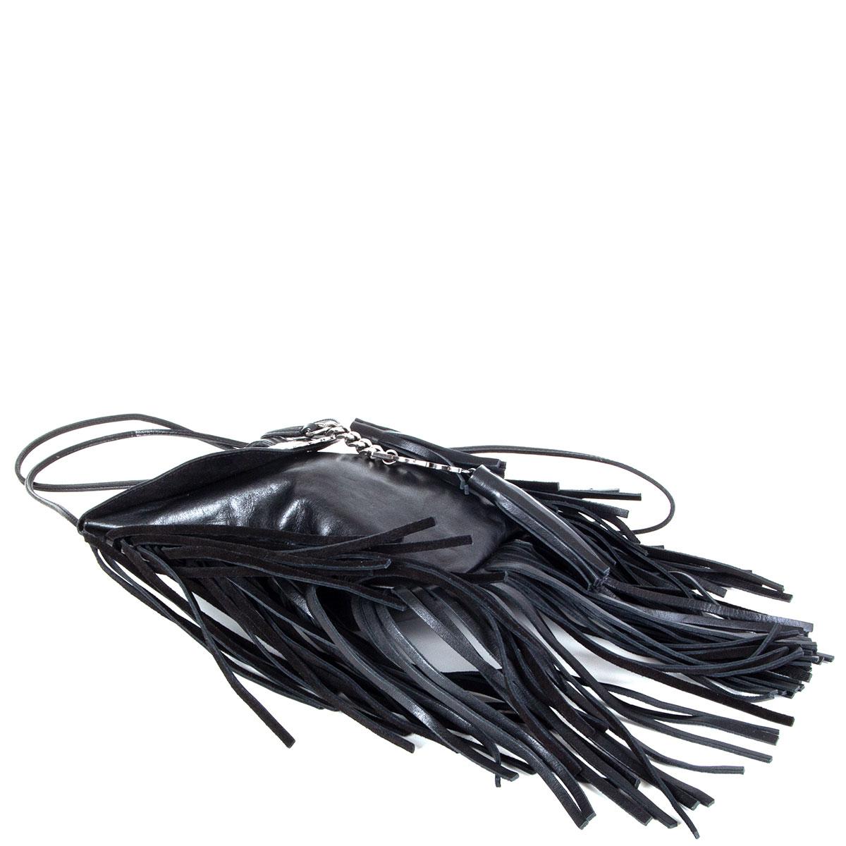 black leather fringe crossbody bag