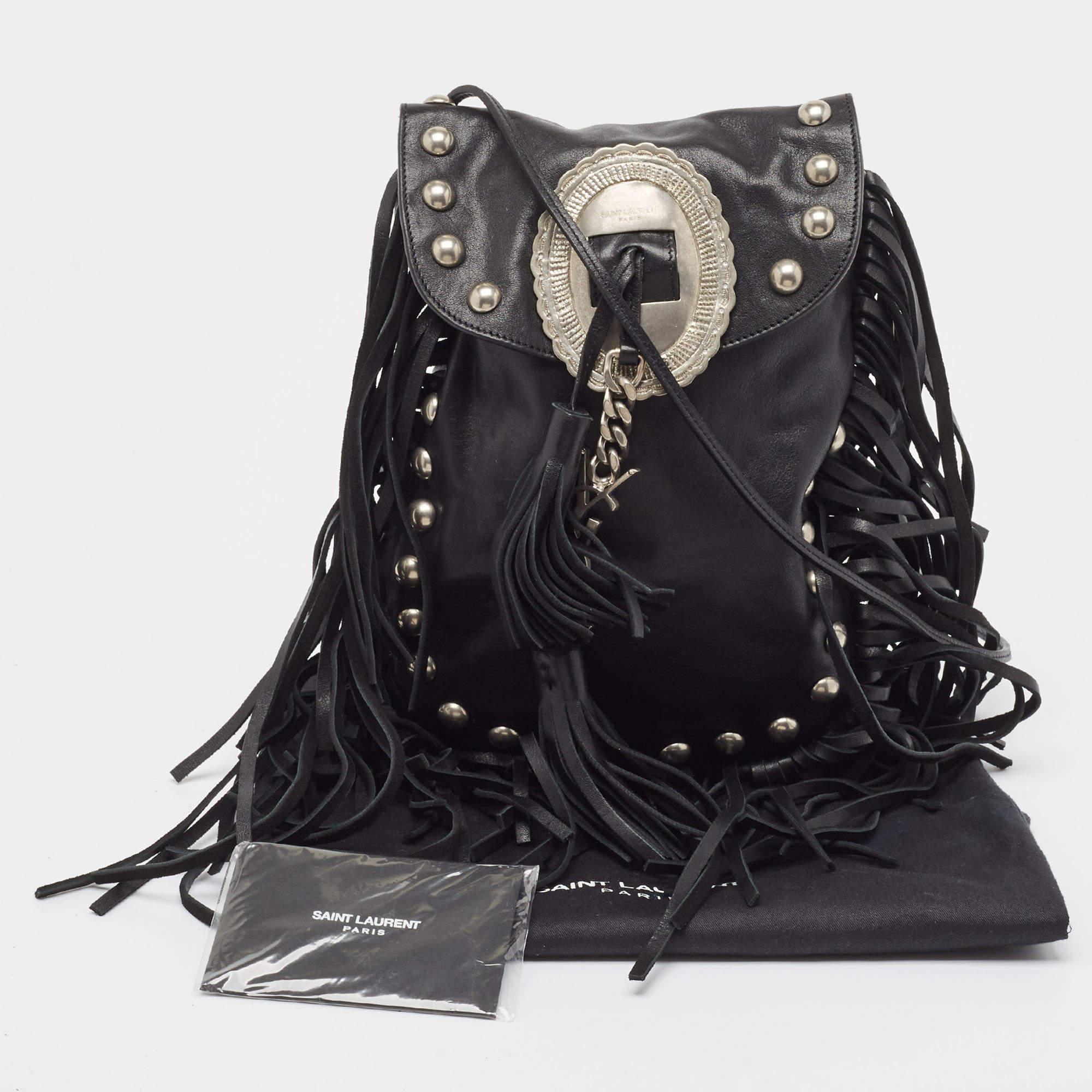 Saint Laurent Black Leather Anita Fringed Shoulder Bag 8