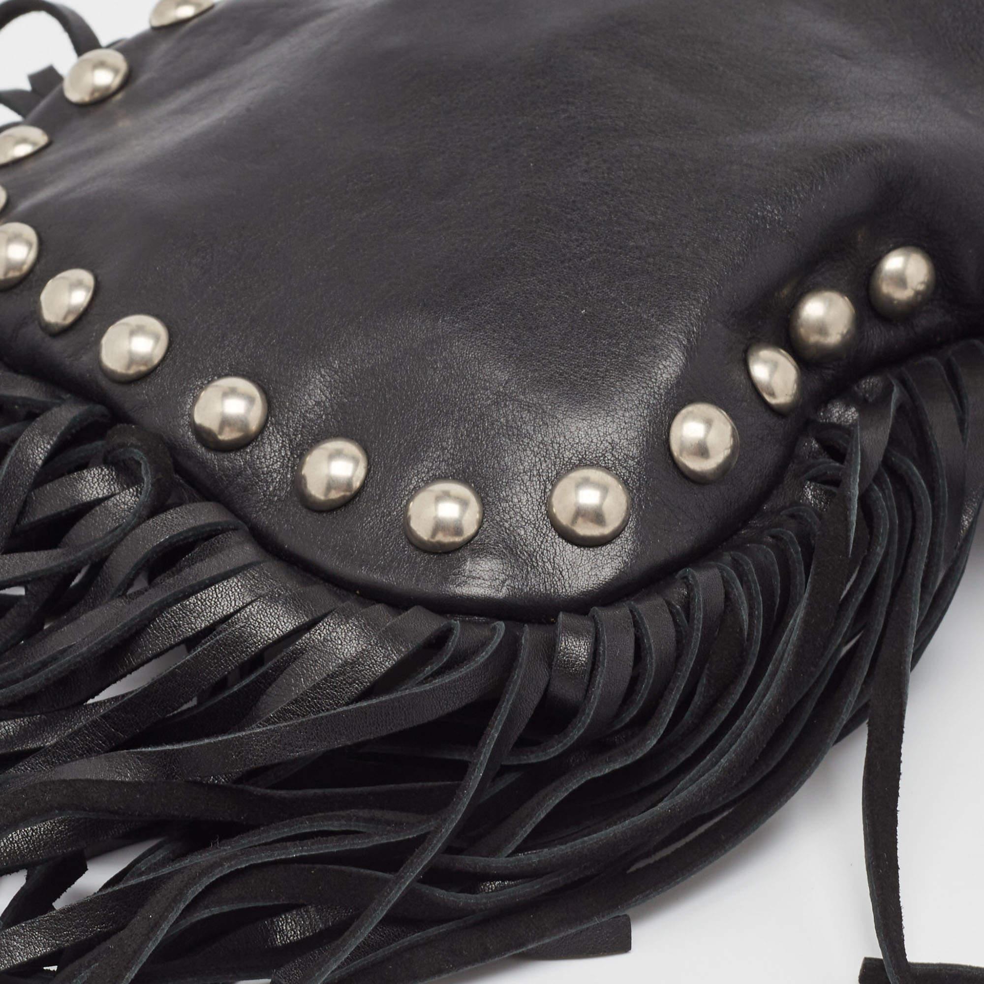 Saint Laurent Black Leather Anita Fringed Shoulder Bag 2