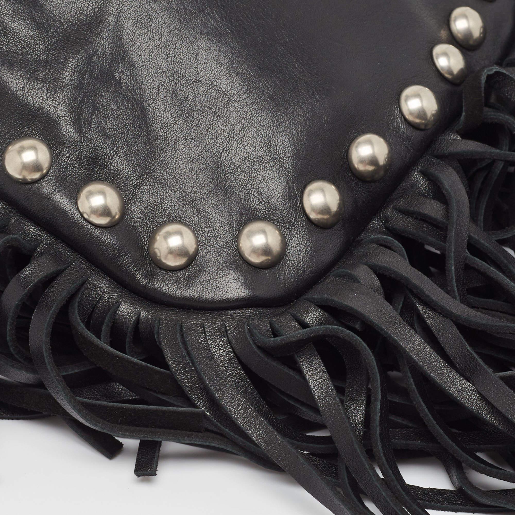 Saint Laurent Black Leather Anita Fringed Shoulder Bag 3