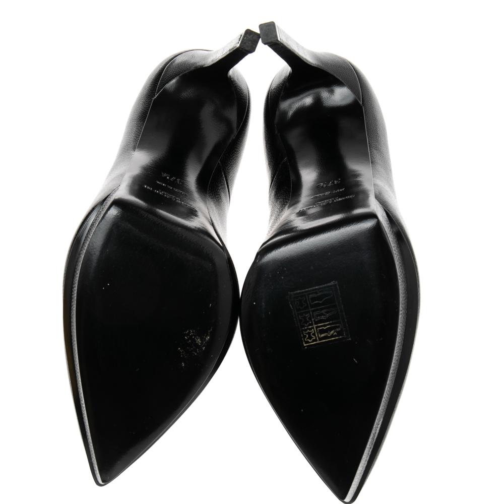 Women's Saint Laurent Black Leather Anja Pointed Toe Pumps Size 37.5