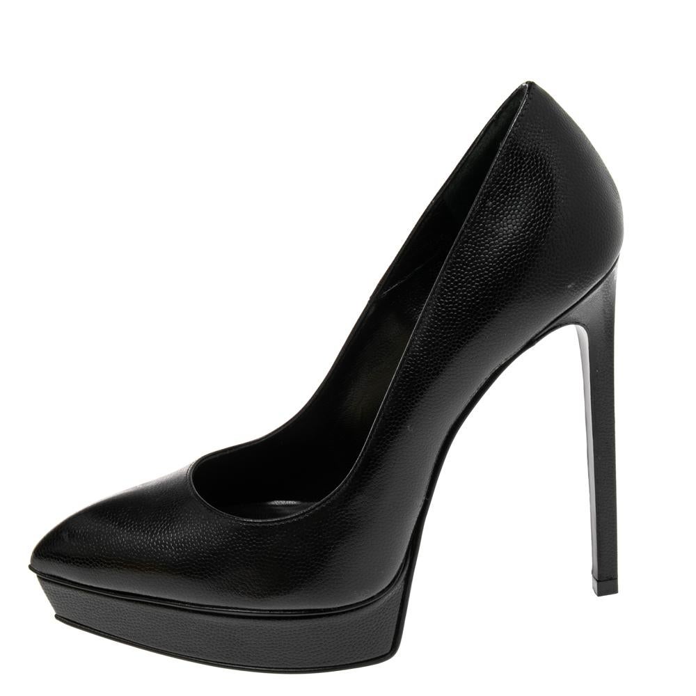 Saint Laurent Black Leather Anja Pointed Toe Pumps Size 37.5 1