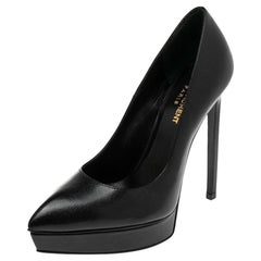 Saint Laurent Black Leather Anja Pointed Toe Pumps Size 37.5