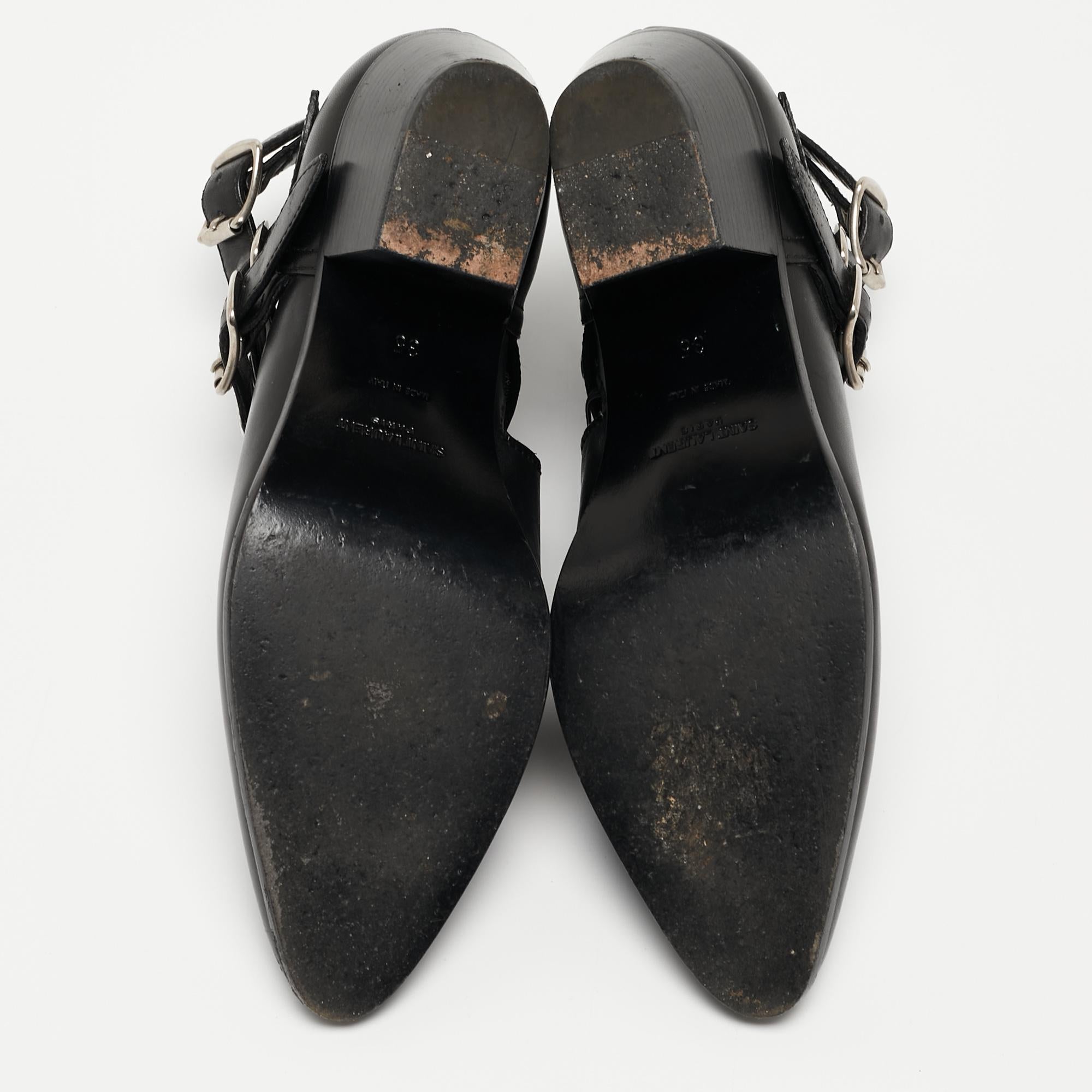 Saint Laurent Black Leather Ankle Boots Size 35 For Sale 2