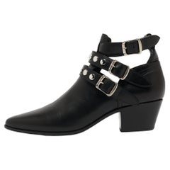 Used Saint Laurent Black Leather Ankle Boots Size 35