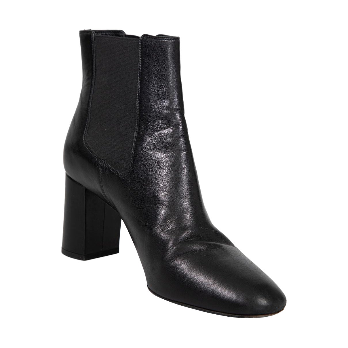 Saint Laurent Black Leather Ankle Heeled Logo Boots Size IT 39