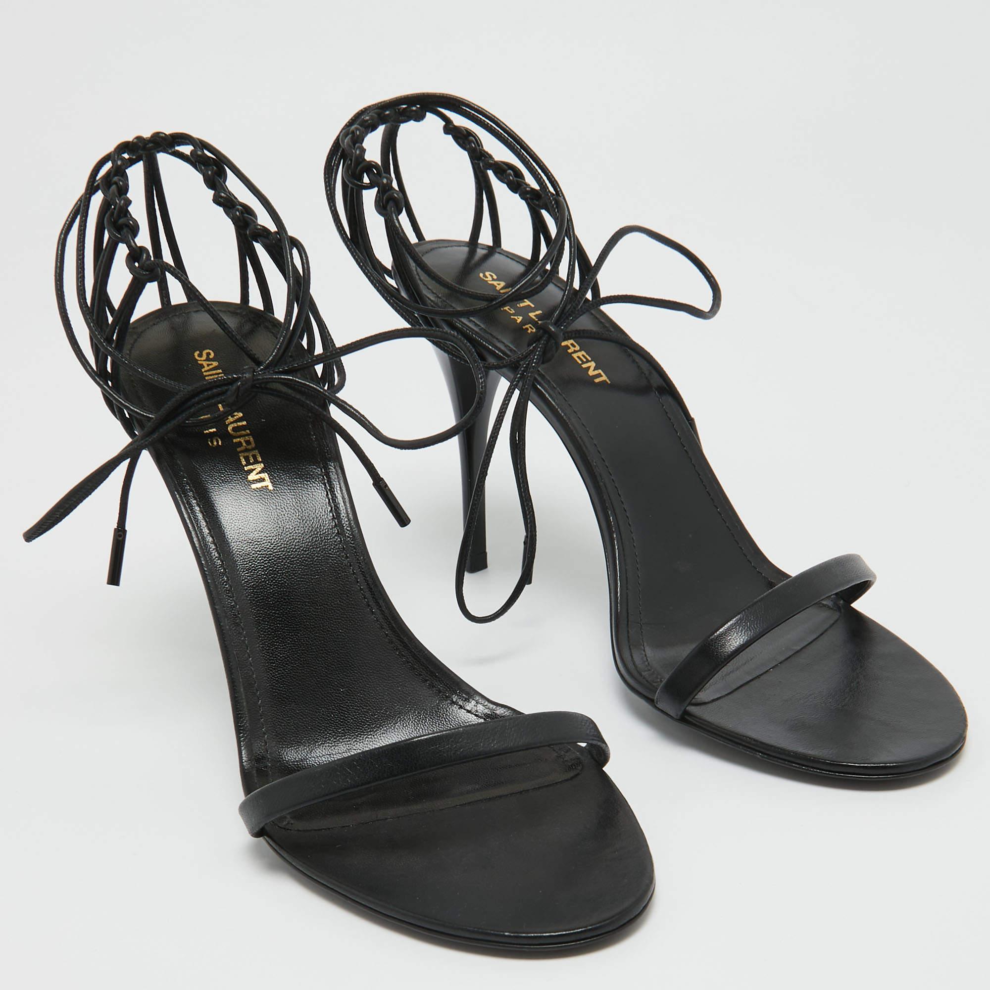 Women's Saint Laurent Black Leather Ankle Strap Sandals Size 38 For Sale