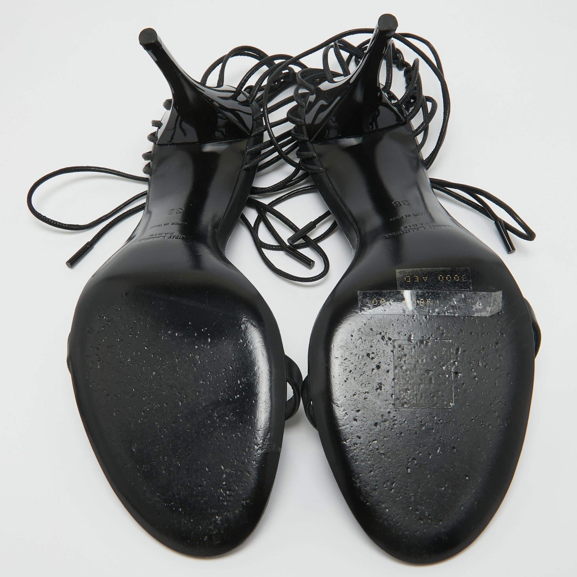 Saint Laurent Black Leather Ankle Strap Sandals Size 38 For Sale 2