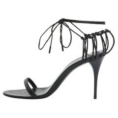 Saint Laurent Black Leather Ankle Strap Sandals Size 38