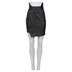 Saint Laurent Black Leather Asymmetrical Skirt - Size 38\M