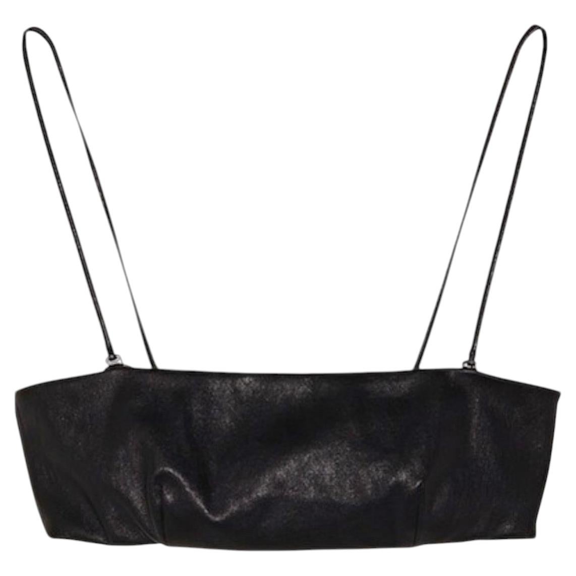 Saint Laurent Black Leather Bandeau Bralette size XS Crop top Removable Straps