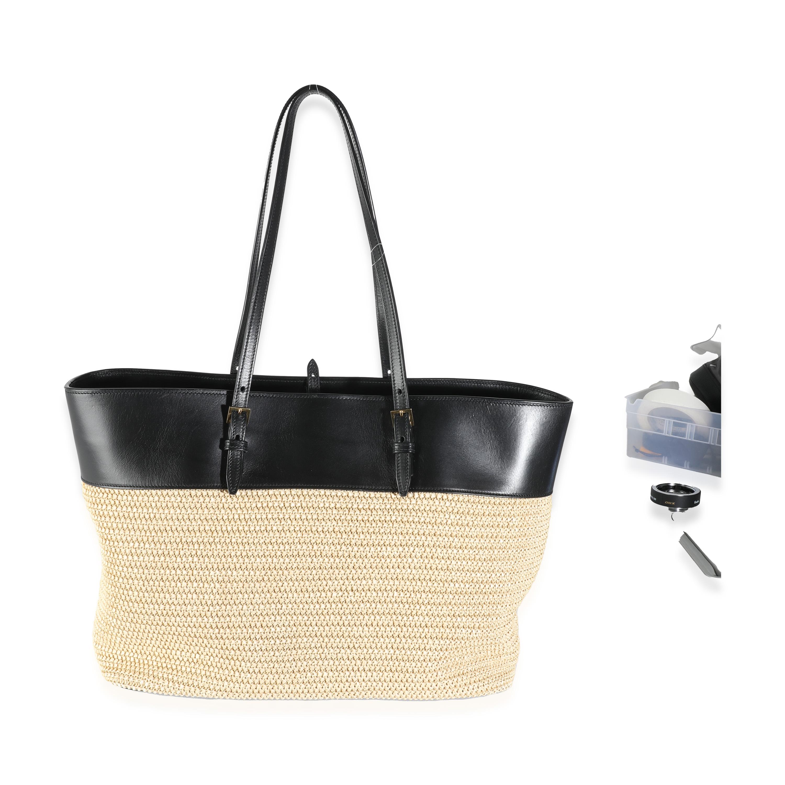 Listing Title: Saint Laurent Black Leather Beige Raffia Medium Boucle Shopper Tote
SKU: 144210
Condition: Pre-owned 
Handbag Condition: Excellent
Condition Comments: Item is in excellent condition and displays light signs of wear. Light scratching