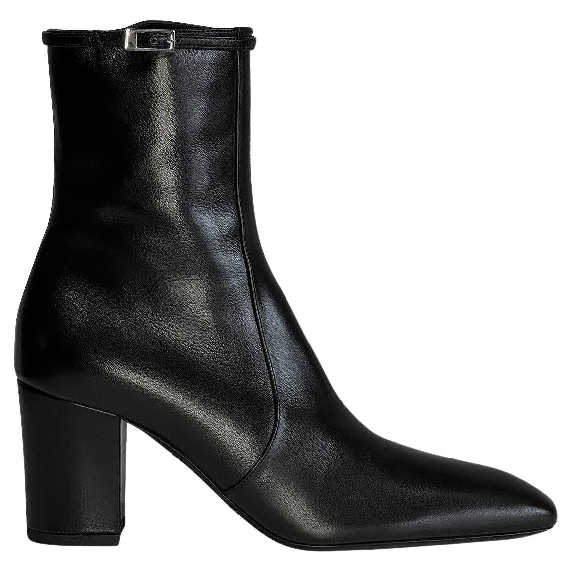 SAINT LAURENT black leather BETTY 70 Ankle Boots Shoes 36.5 For Sale