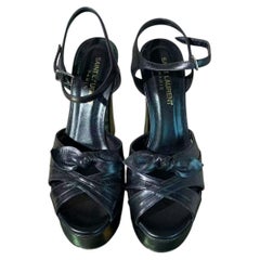 Saint Laurent Black Leather Bianca Knotted Bow Platform Sandals