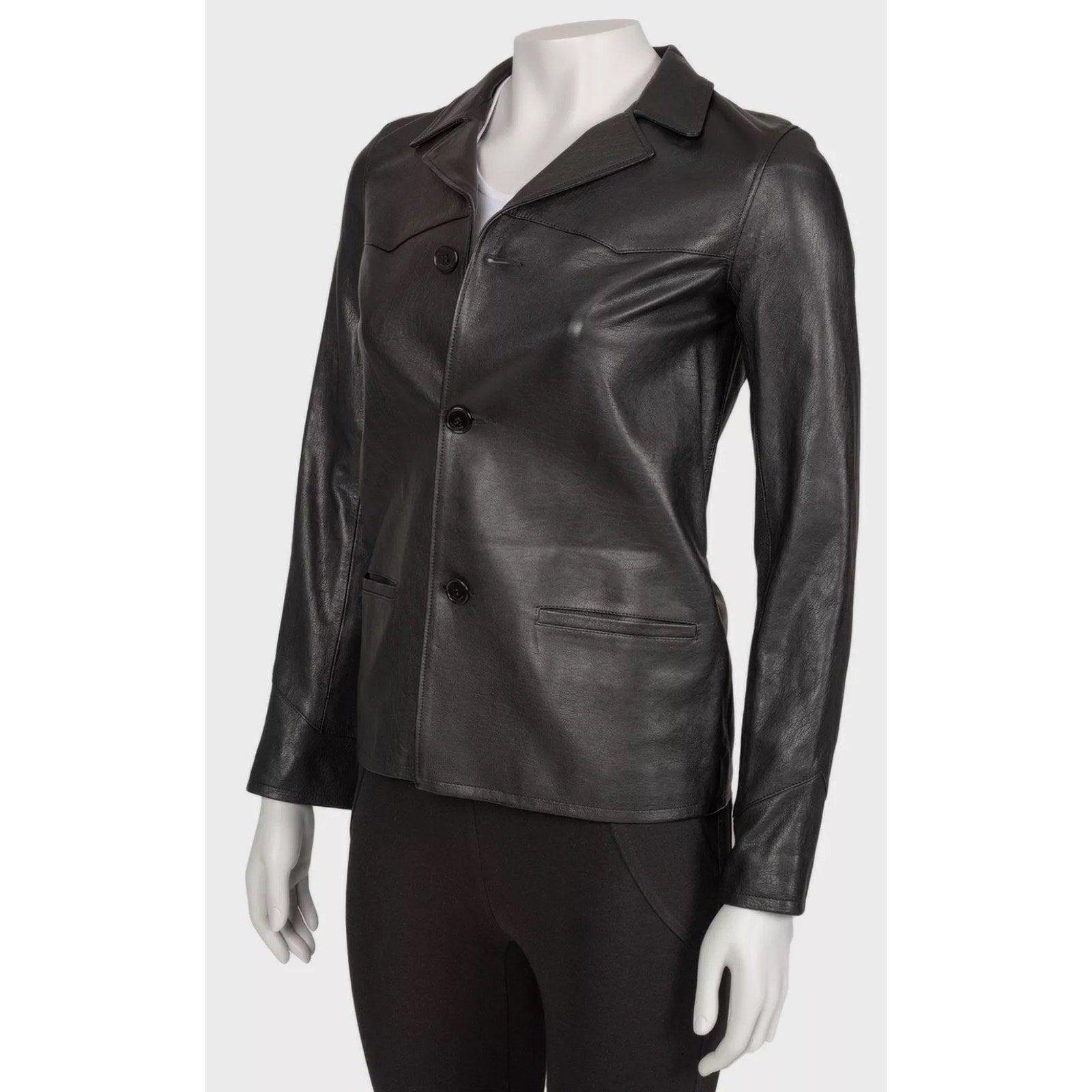 Noir Blazer en cuir noir Saint Laurent - Taille FR36 / XS en vente