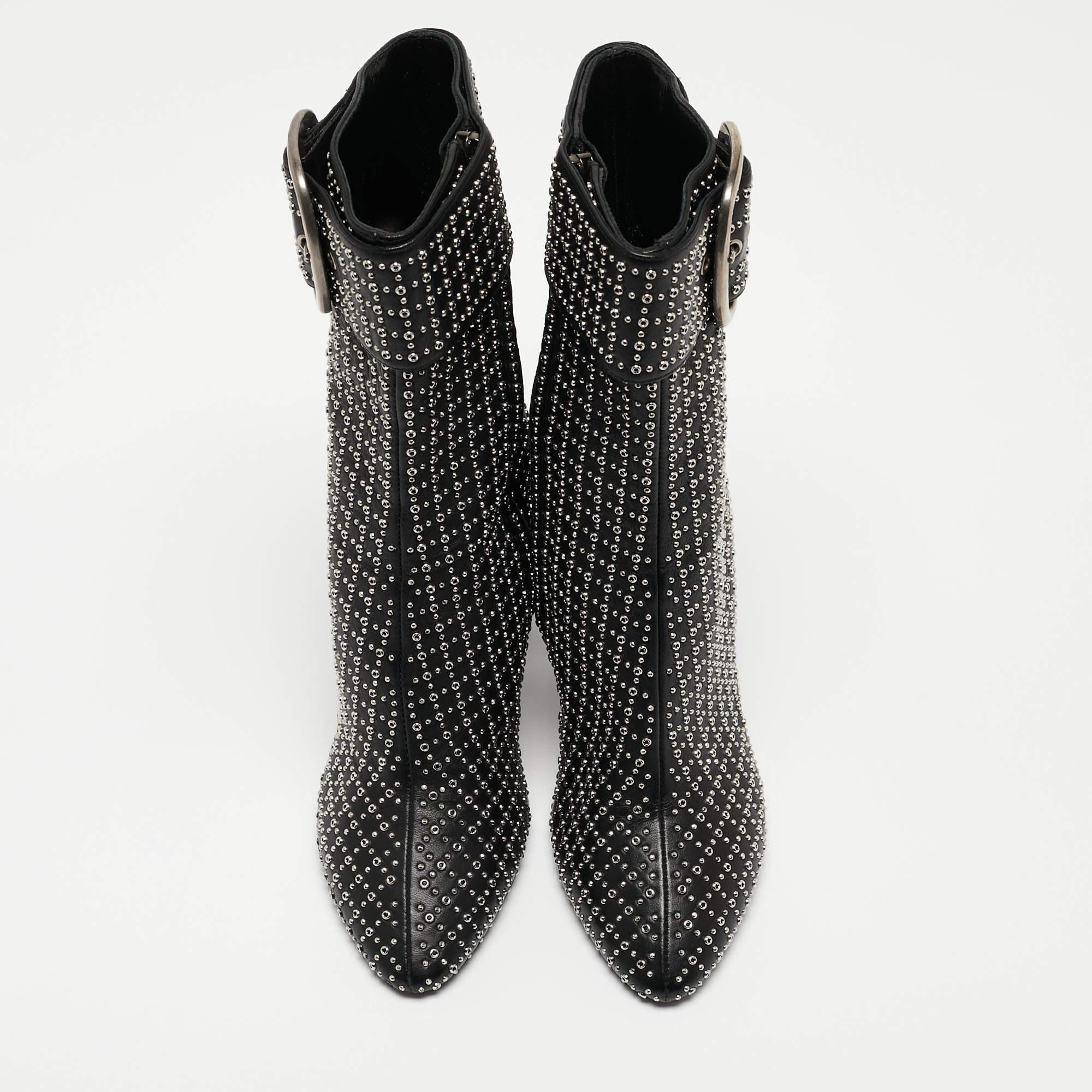 Saint Laurent Black Leather Buckle Ankle Boots Size 37 For Sale 2