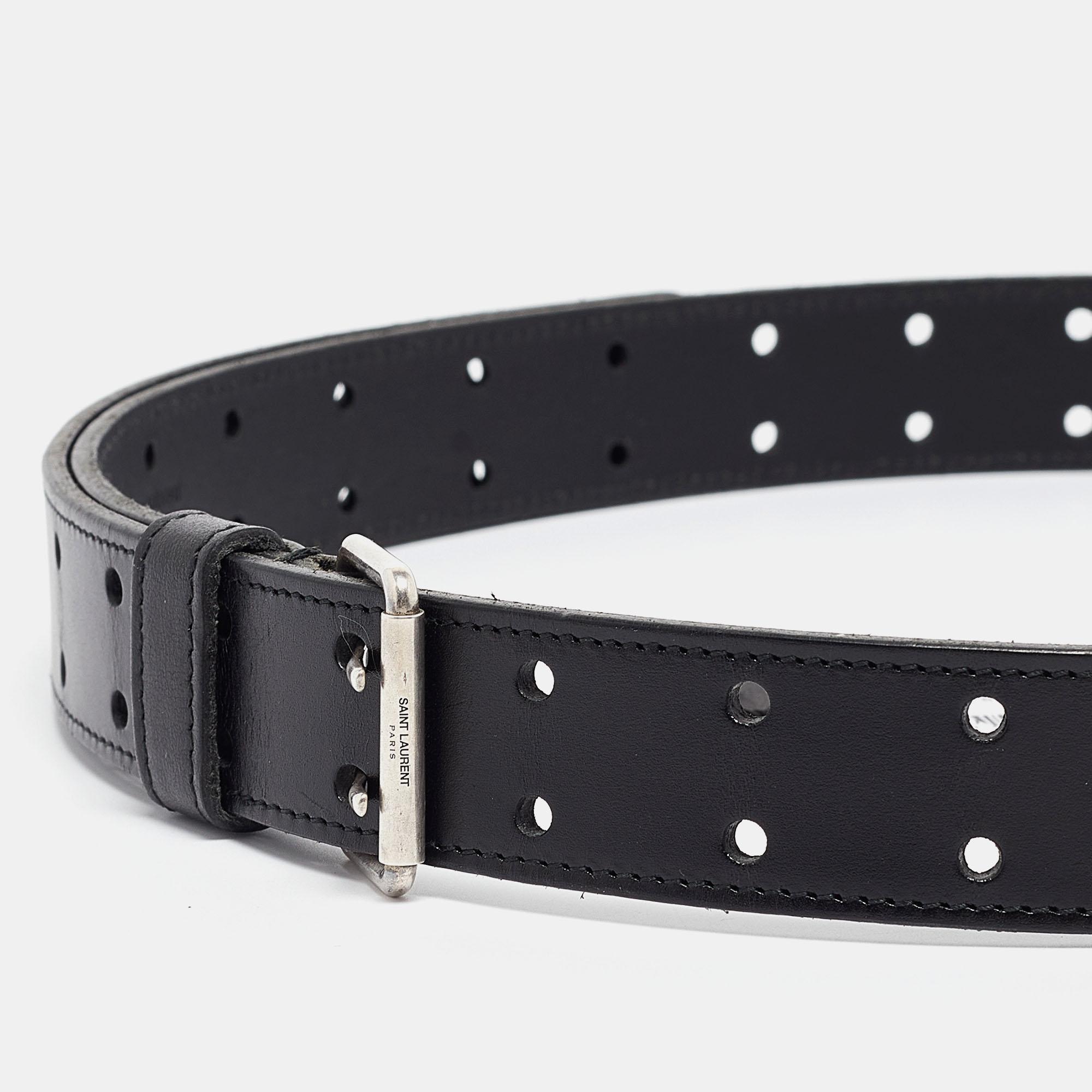 Saint Laurent Black Leather Buckle Belt 95 CM In New Condition For Sale In Dubai, Al Qouz 2