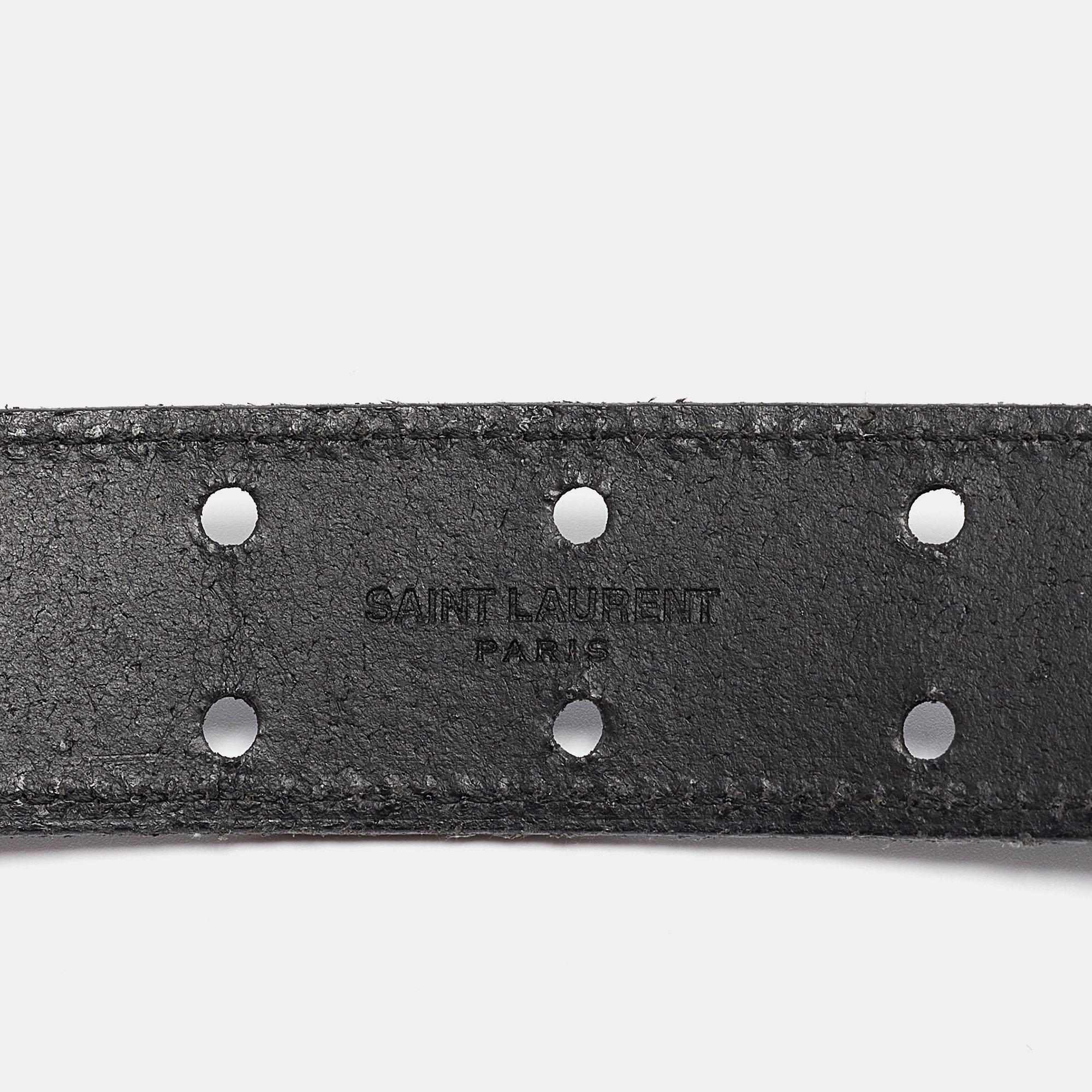 Men's Saint Laurent Black Leather Buckle Belt 95 CM For Sale