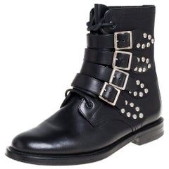 Saint Laurent Black Leather Buckle Detail Ankle Boots Size 38