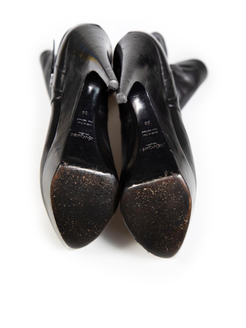 Women's Saint Laurent Black Leather Buckled Platform Boots Size IT 38 For Sale