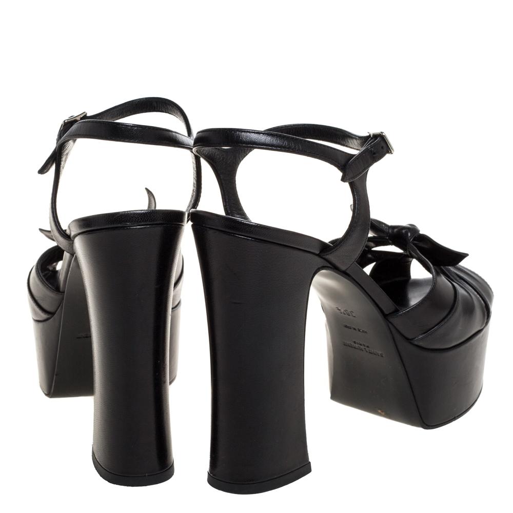 Saint Laurent Black Leather Candy Bow Platform Sandals Size 38.5 1