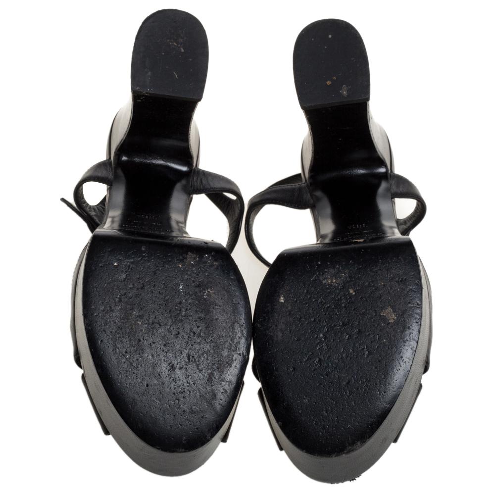 Saint Laurent Black Leather Candy Bow Platform Sandals Size 38.5 2