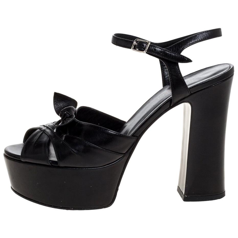 Saint Laurent Black Leather Candy Bow Platform Sandals Size 38.5 at 1stDibs