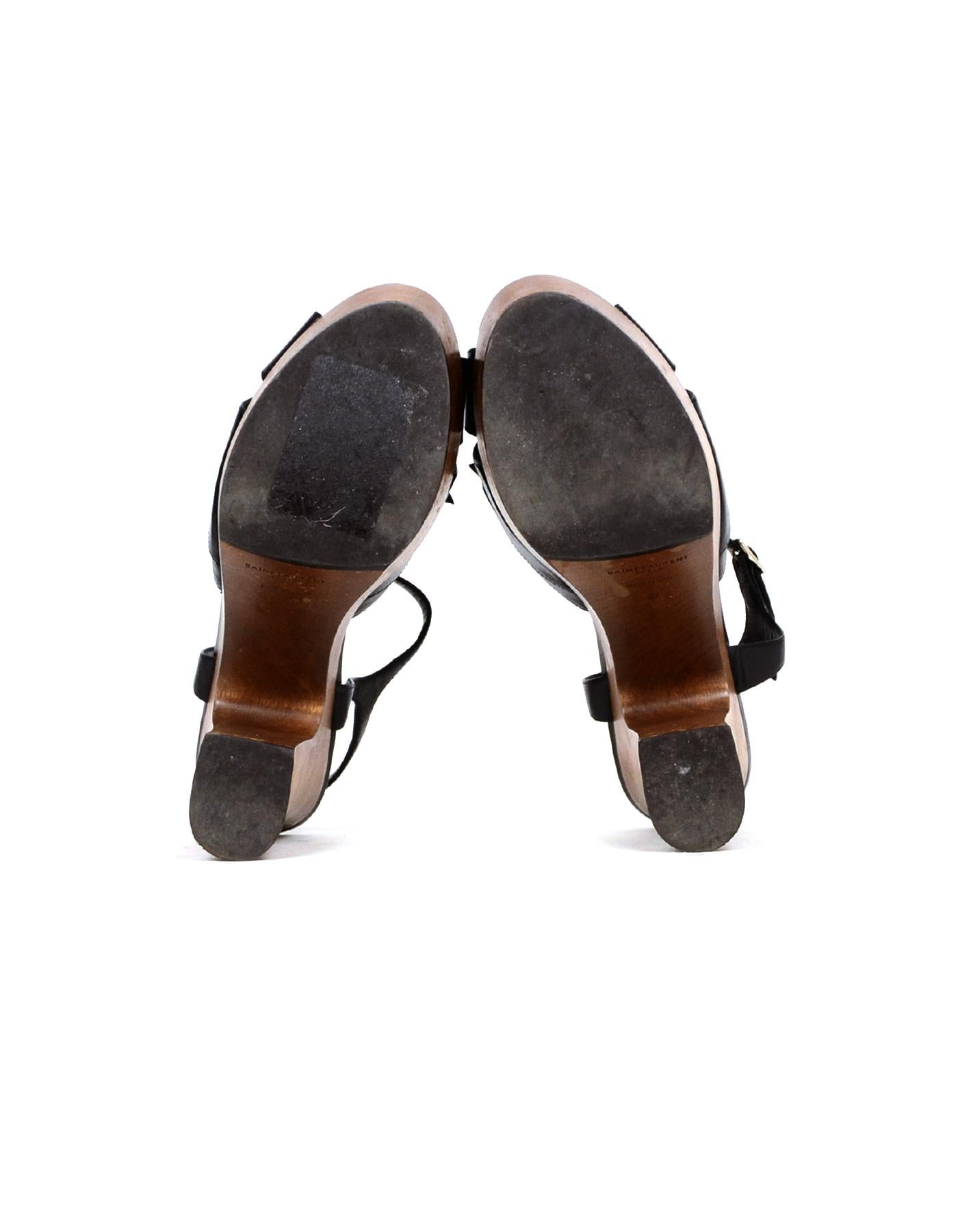 Brown Saint Laurent Black Leather Candy Platform Sandals sz 39