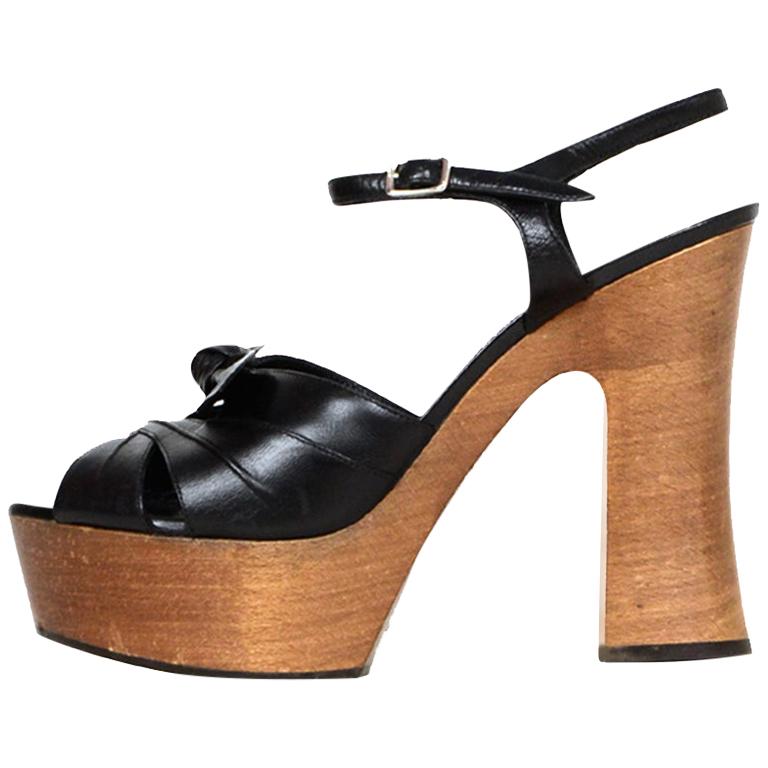 Saint Laurent Black Leather Candy Platform Sandals sz 39