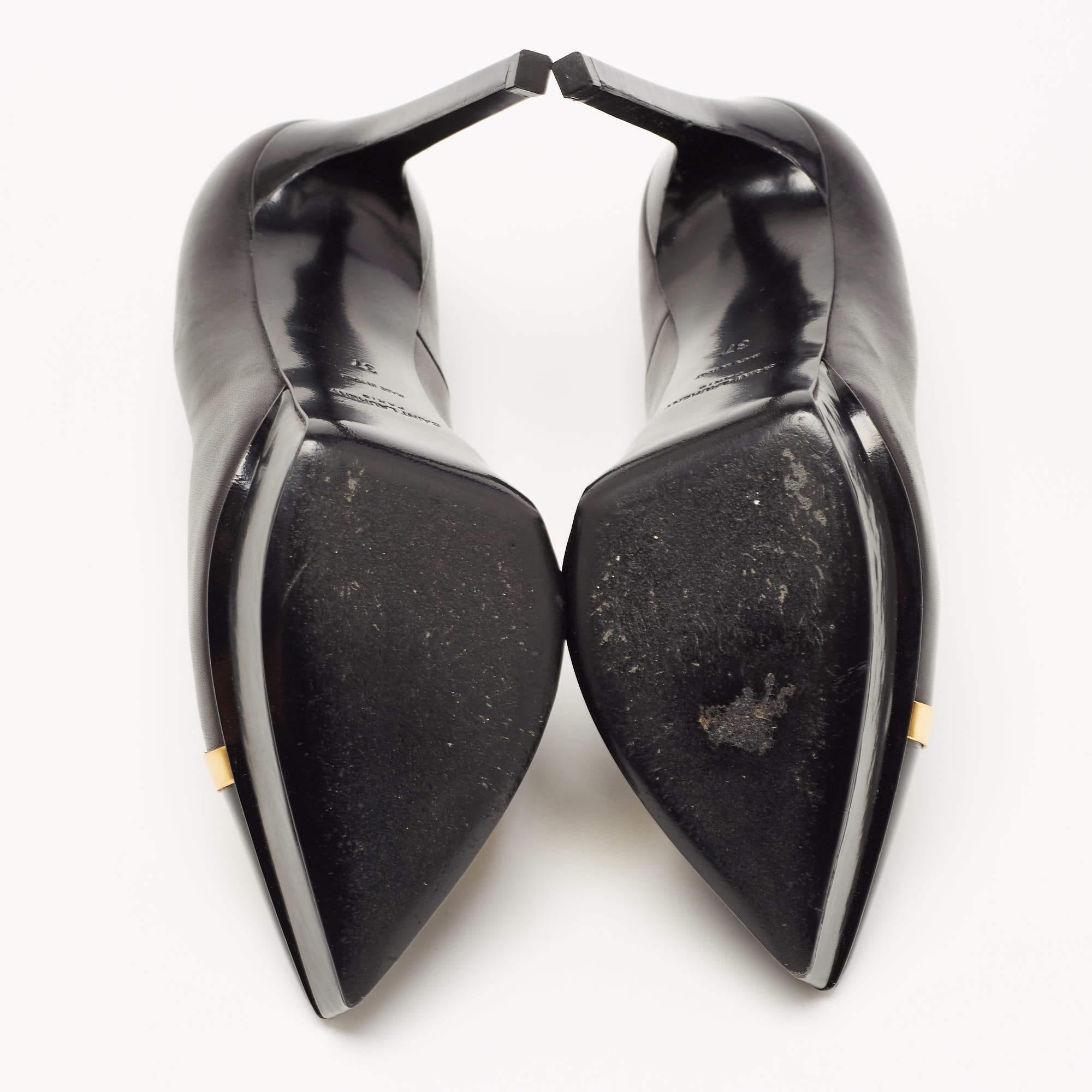 Saint Laurent Black Leather Cap Toe Platform Pumps Size 37 For Sale 5