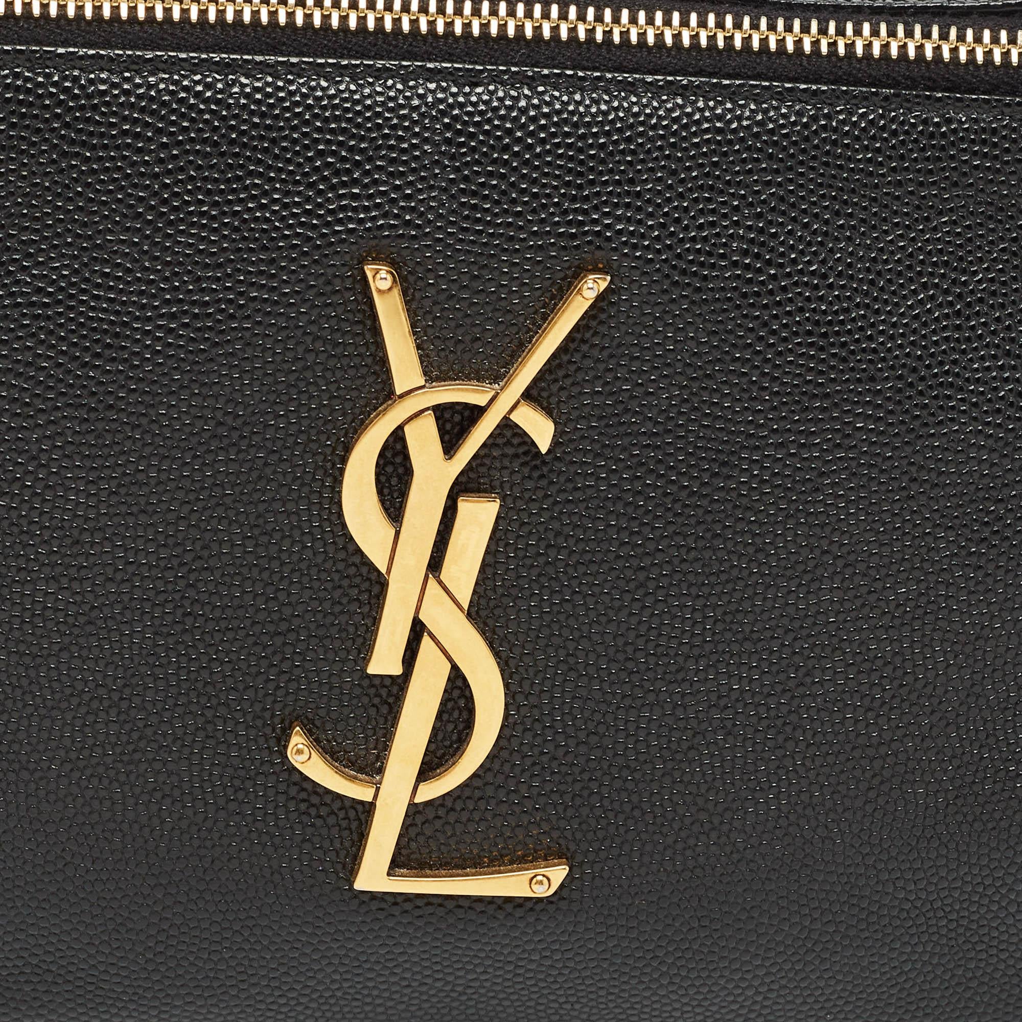 Women's Saint Laurent Black Leather Cassandre Belt Bag For Sale