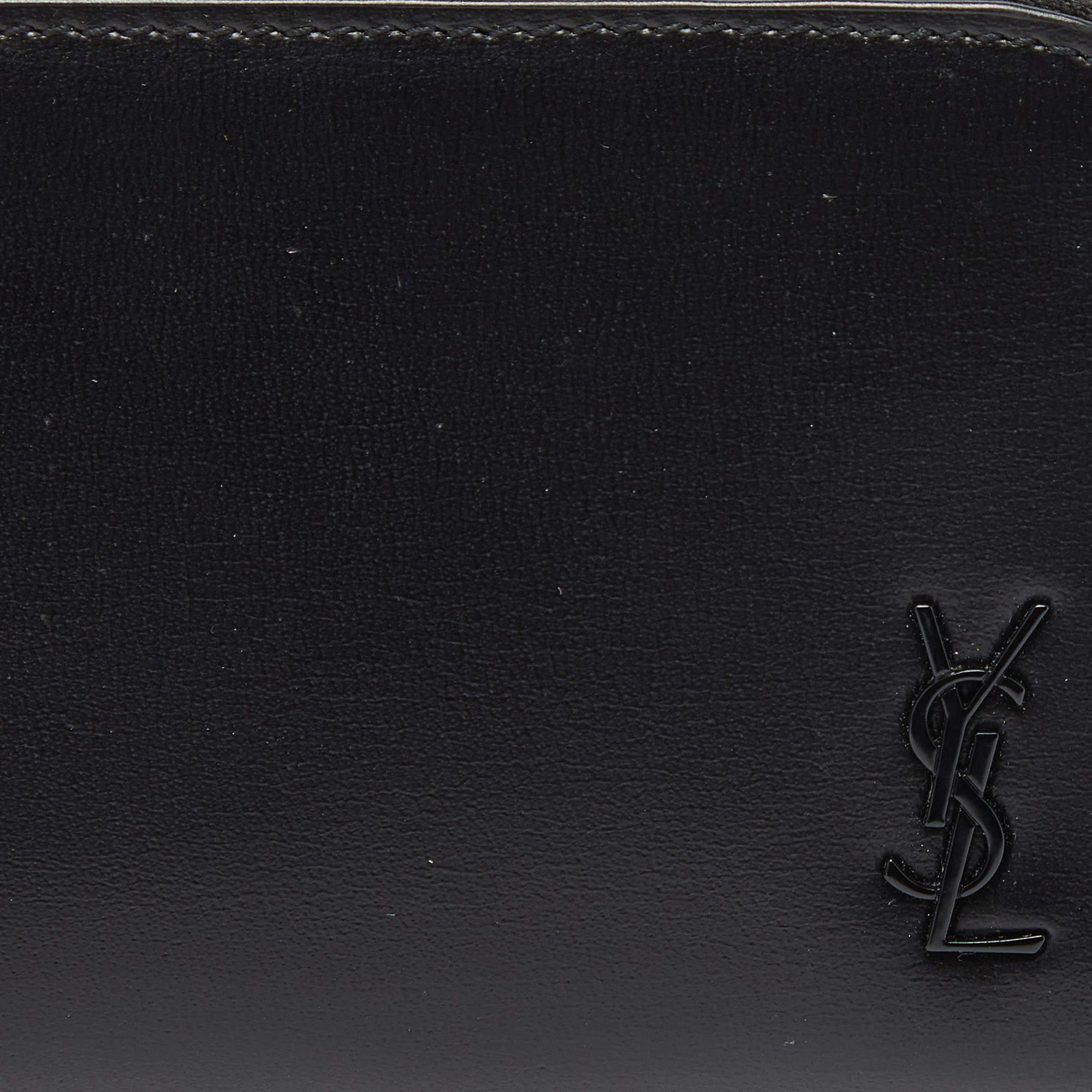 Women's Saint Laurent Black Leather Cassandre Compact Zip Around Wallet