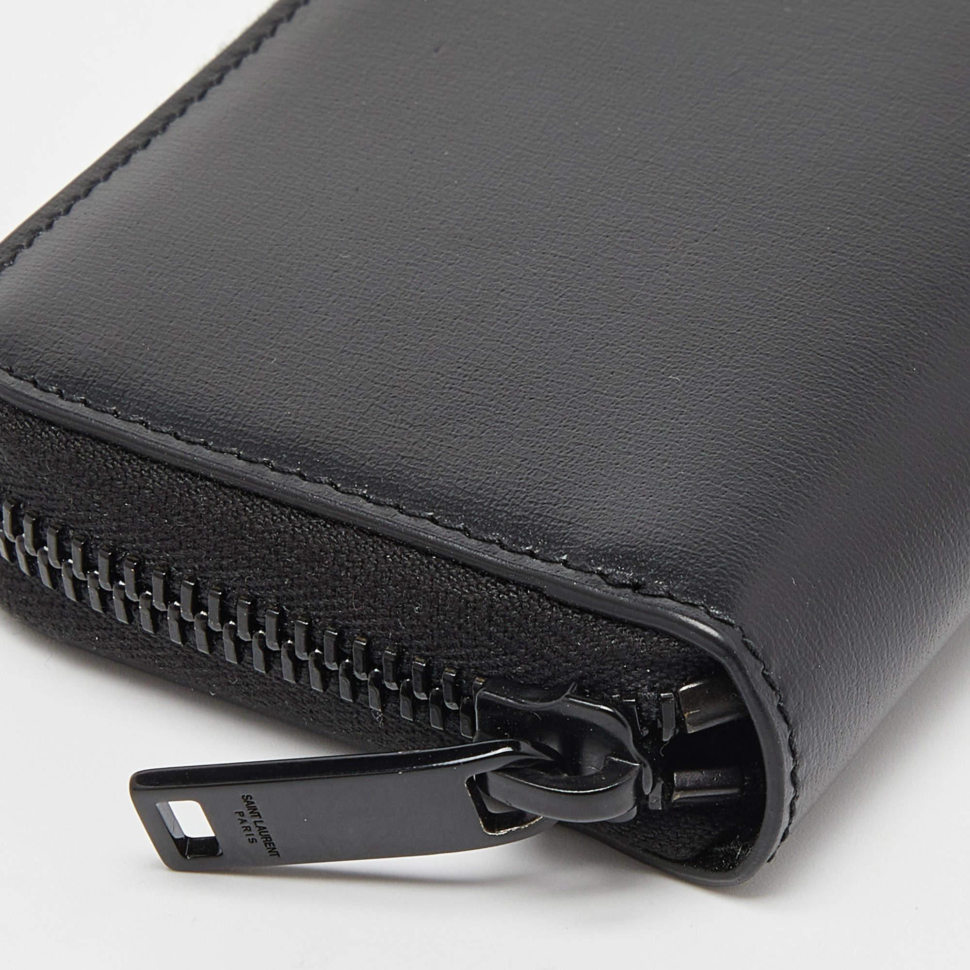 Saint Laurent Black Leather Cassandre Compact Zip Around Wallet 3
