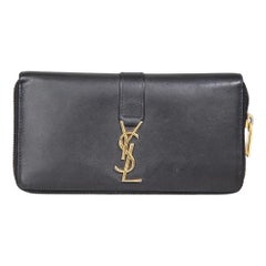 Saint Laurent Black Leather Cassandre Long Wallet