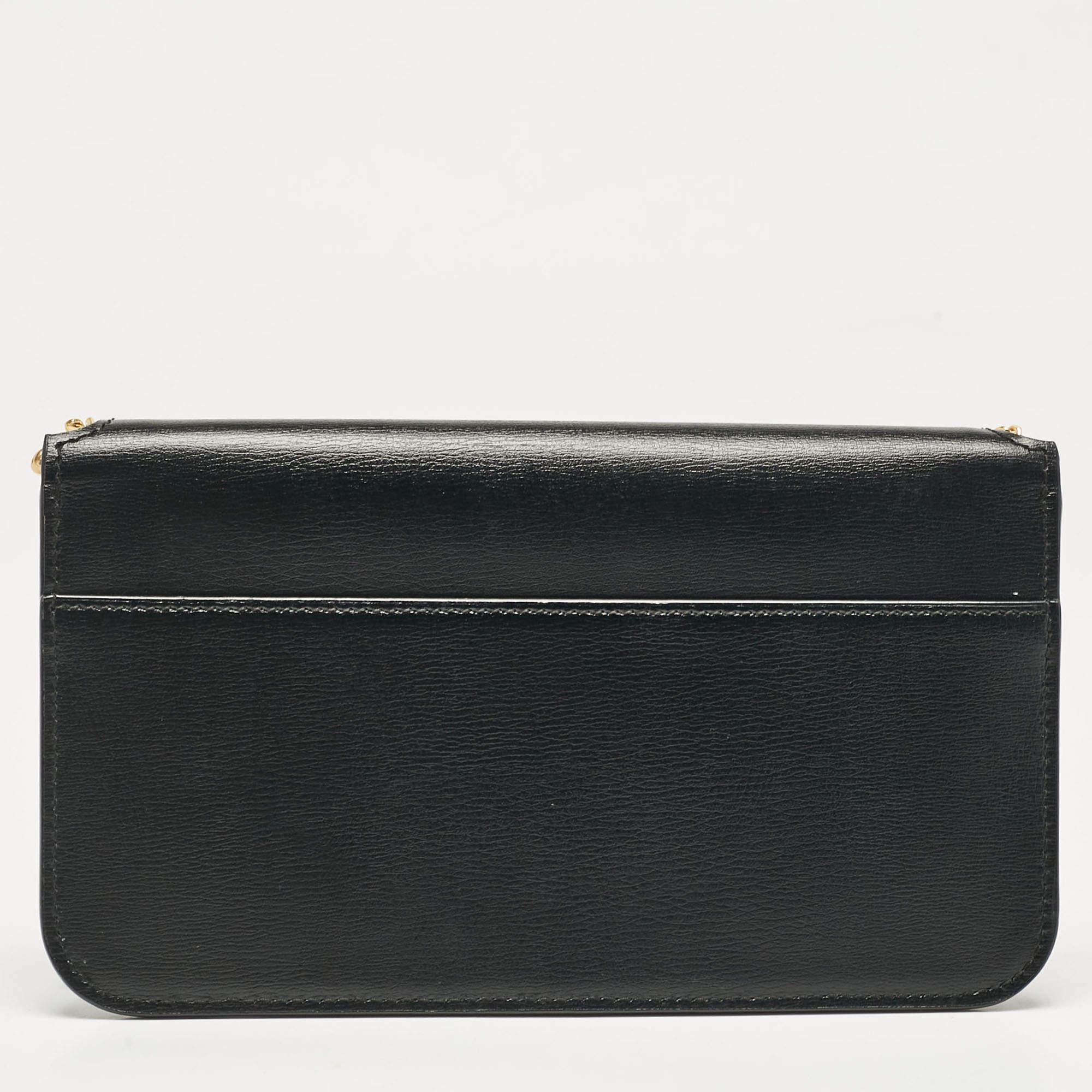 Women's Saint Laurent Black Leather Cassandre Phone Holder Crossbody Bag