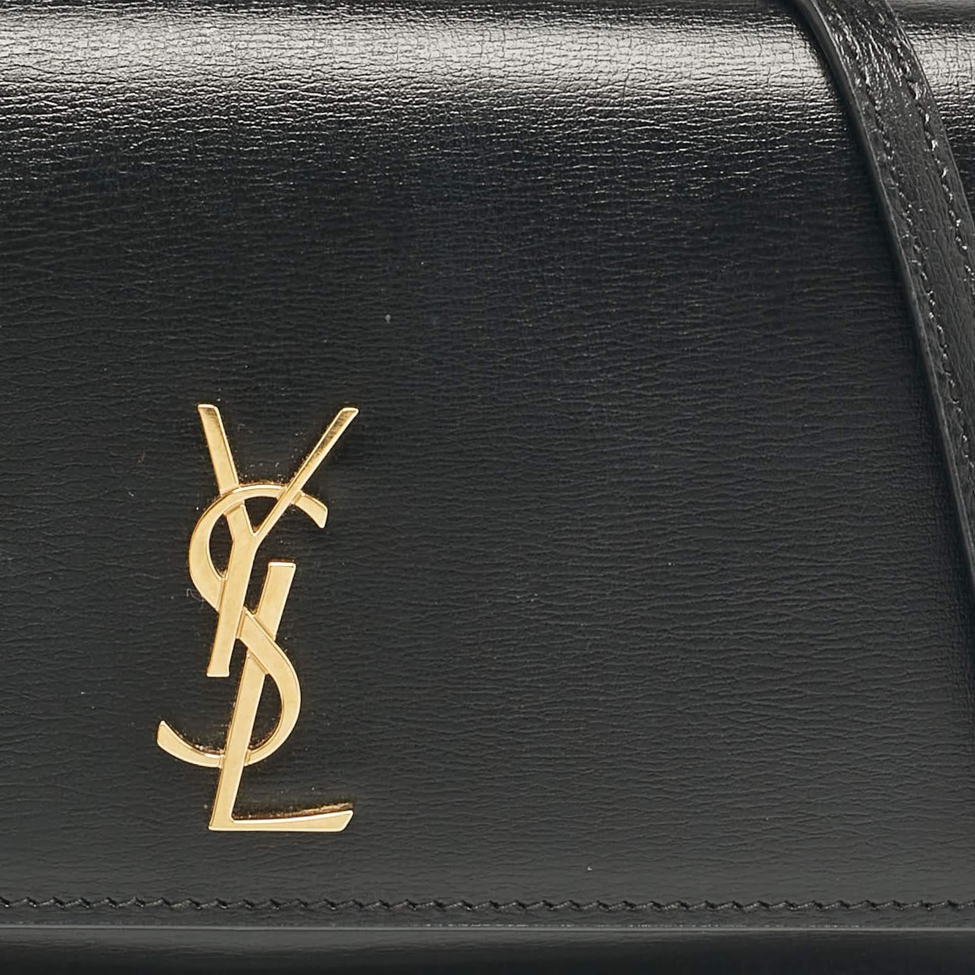 Saint Laurent Black Leather Cassandre Phone Holder Crossbody Bag 1