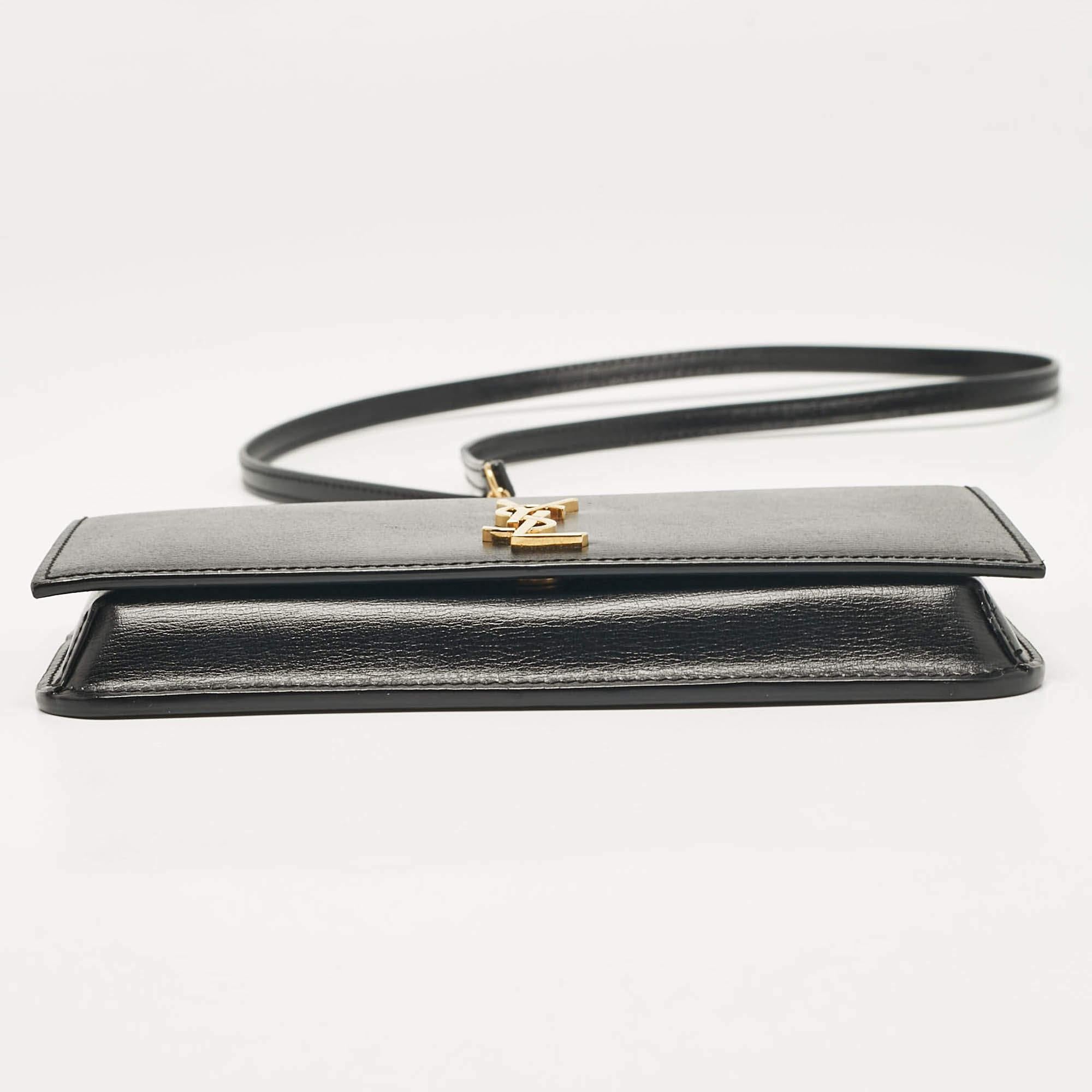 Saint Laurent Black Leather Cassandre Phone Holder Crossbody Bag 4