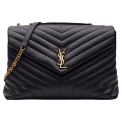 Used Saint Laurent Black Leather Chain Loulou Shoulder Bag Large