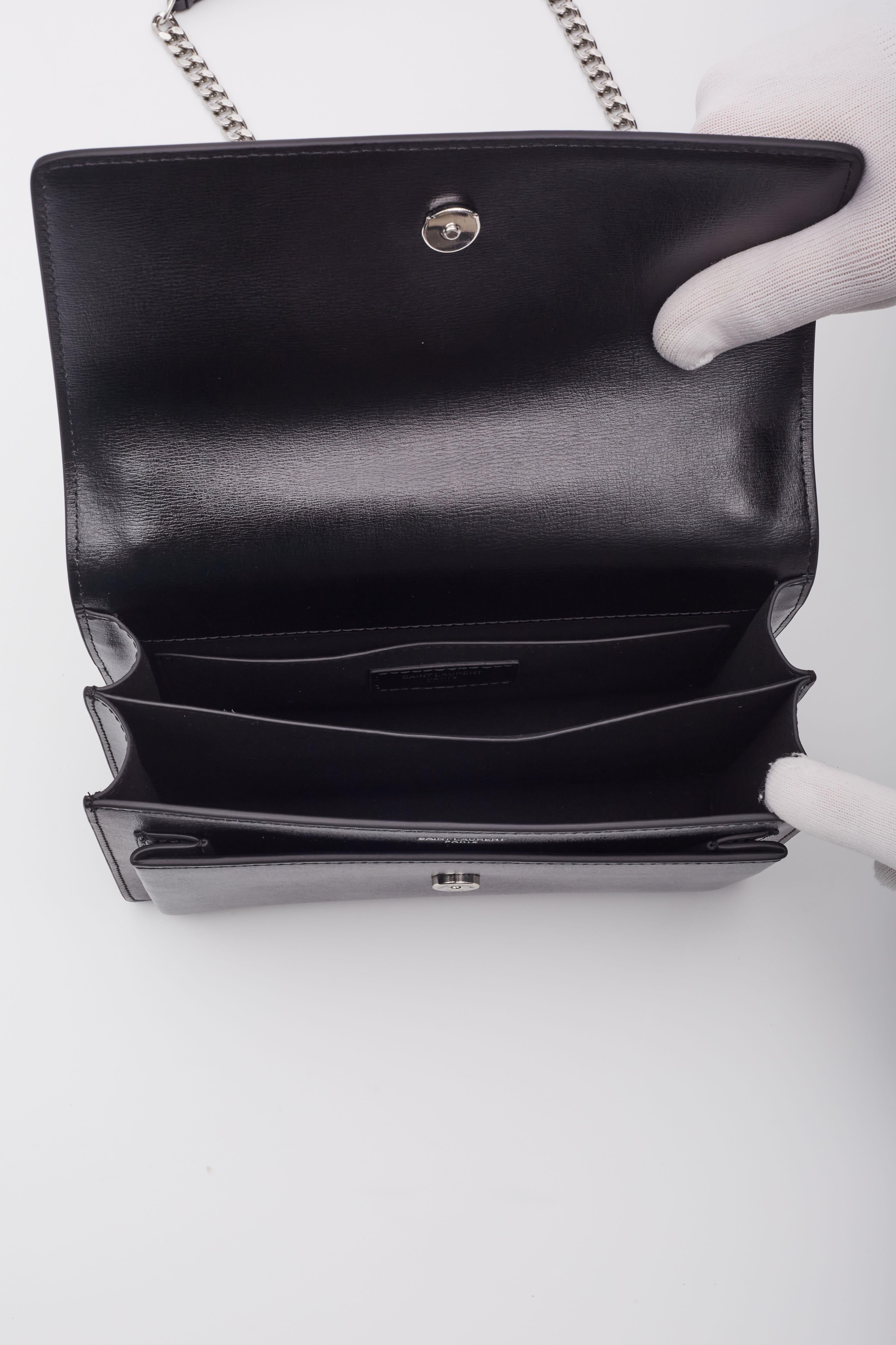 Saint Laurent Black Leather Chain Sunset Shoulder Bag 6