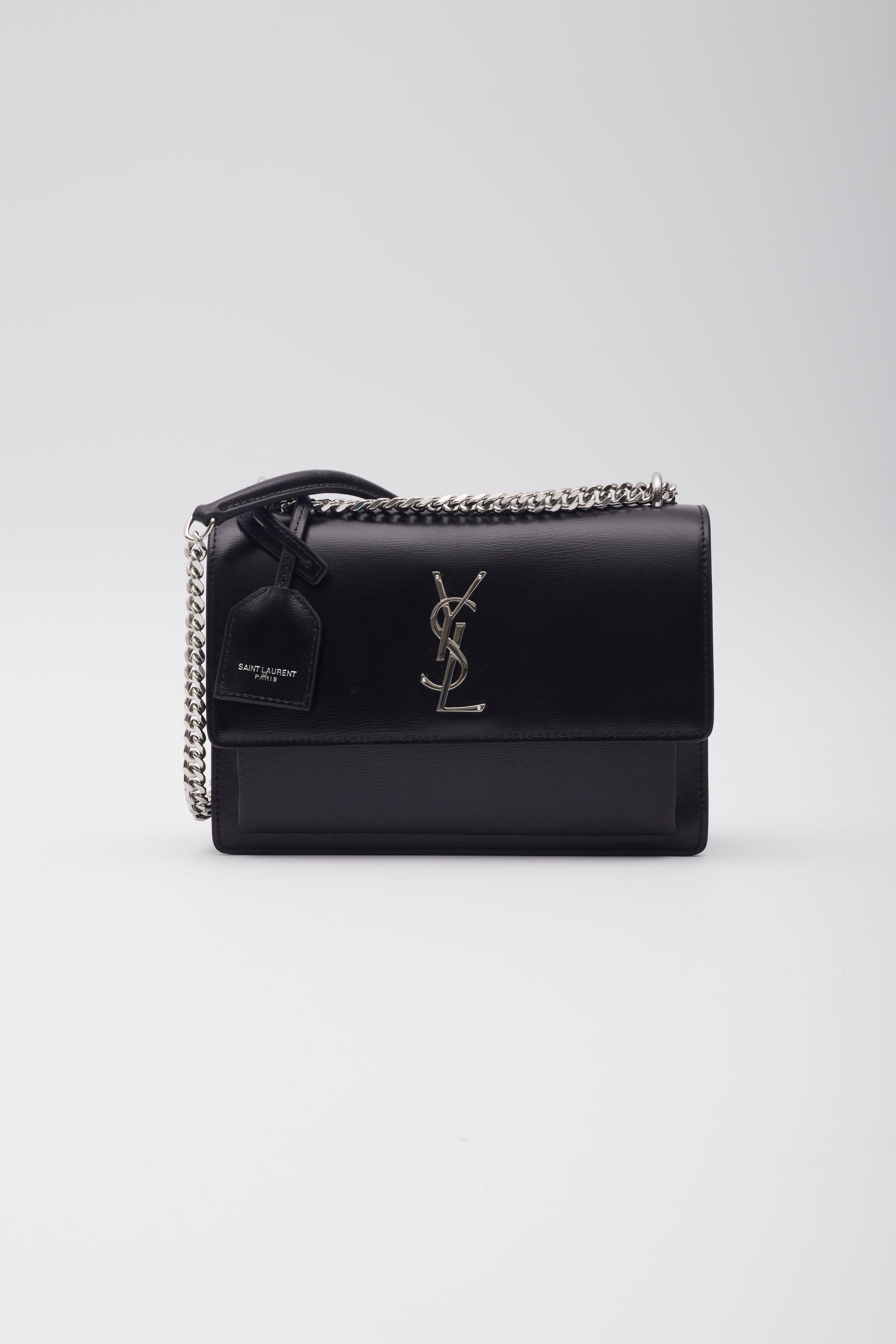 Women's Saint Laurent Black Leather Chain Sunset Shoulder Bag