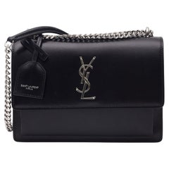 Saint Laurent Black Leather Chain Sunset Shoulder Bag