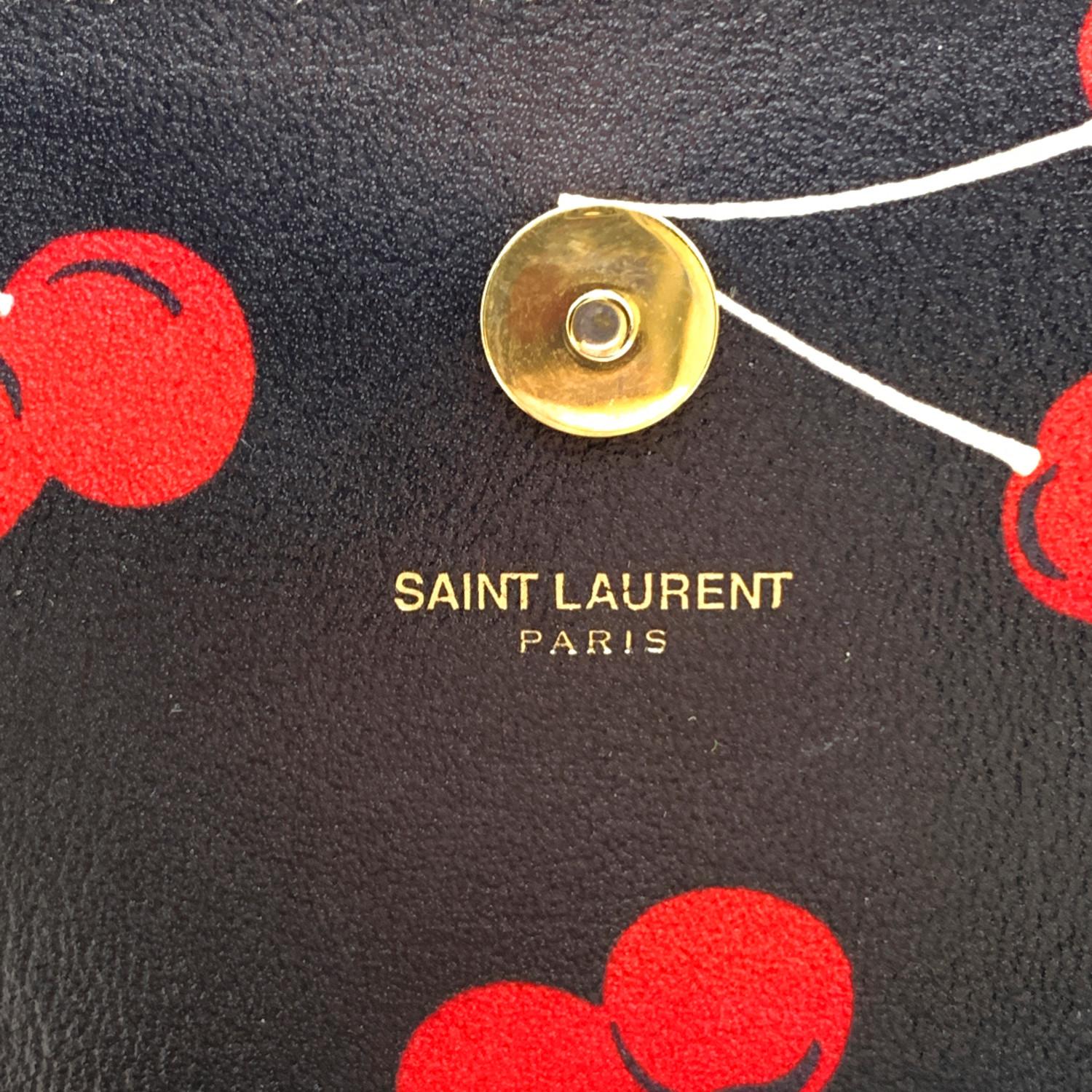 Saint Laurent Black Leather Cherry Print Monogram Clutch Bag 3