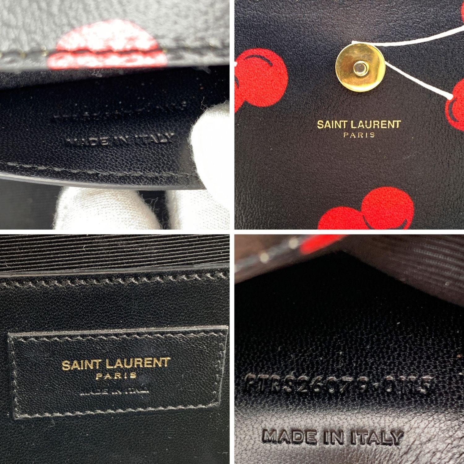 Saint Laurent Black Leather Cherry Print Monogram Clutch Bag 1